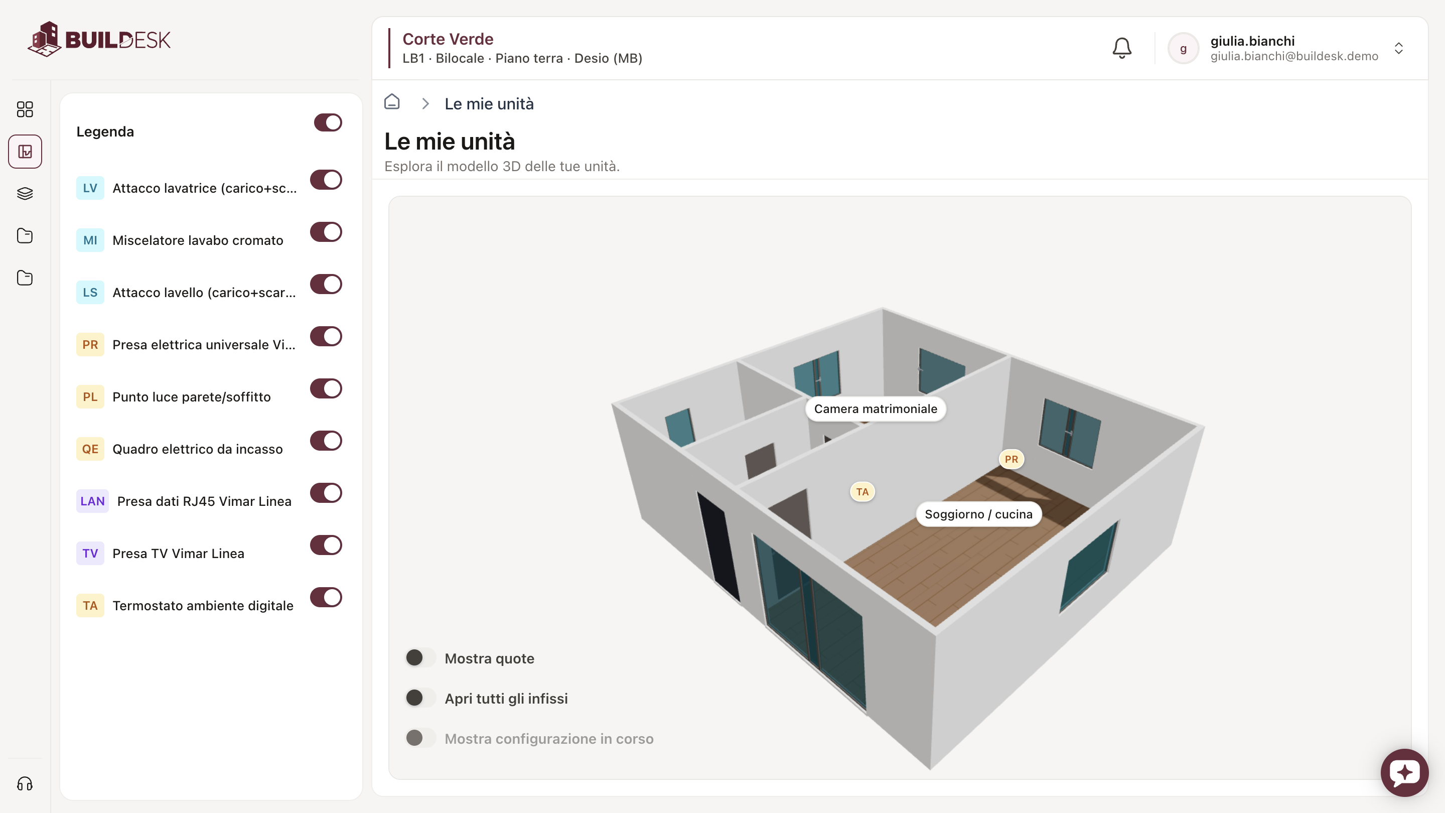 Vista cliente Build con modello 3D
